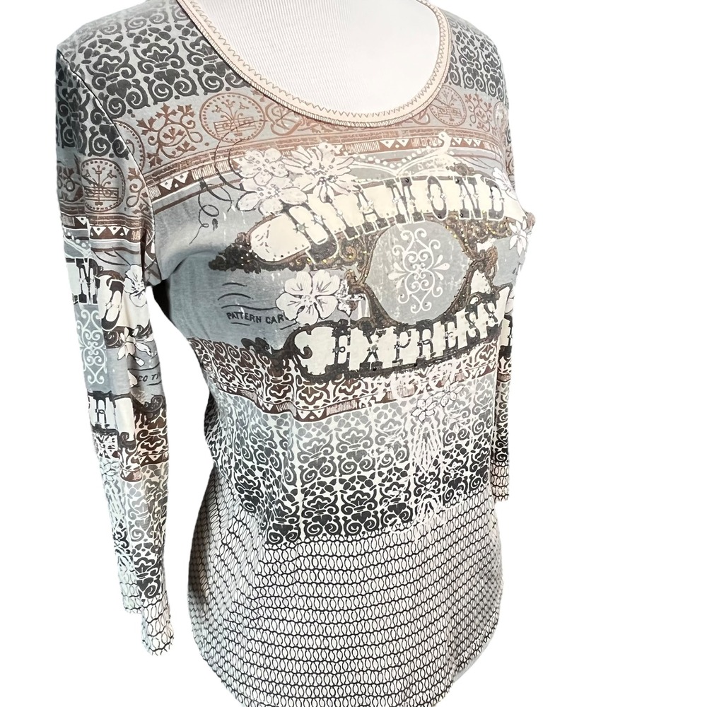Skinny Minnie Womens Y2K Boho Chic Diamond Pattern Express Long Sleeve‎ Medium
